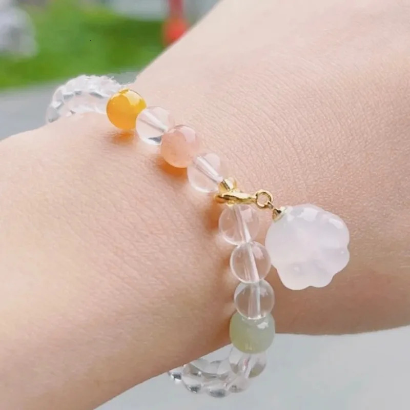 Shining U White Chalcedony Agate Cat Paw Pendant Bracelet for Women Fashion Jewelry Chinese Style Gift 250102