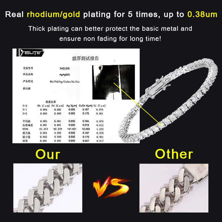 RTS Top Quality 4mm VVS Moissanite Gold Plated 925 Silver Tennis Chain Necklace For Hiphop Jewelry