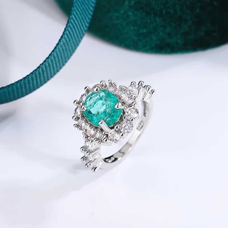 Exquisite Paraiba Green High Caon Diamond 925 Silver Plated Ring for Women Double Crystal Anniversary Gift Party JewelryXJ250514