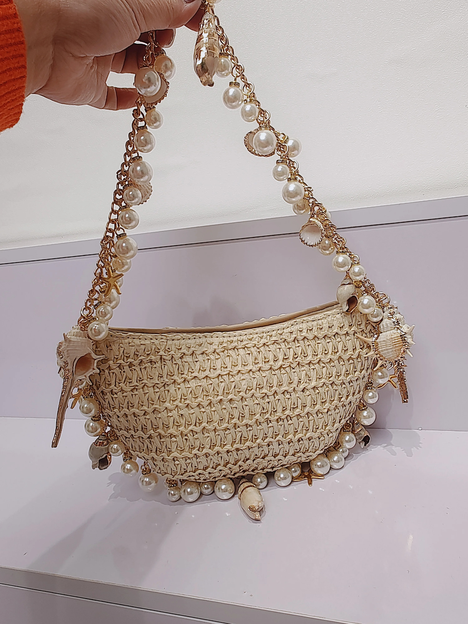 Sea Breeze Seaweed Shell Pearl Bag Handmade Handbag 250103