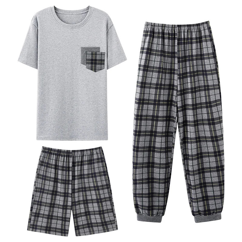 TopsShort PantsLong Pants 3pcset Men Cotton Pajamas Sets Summer Casual Tracksuit Pyjamas Male Big Yards LXXXXL Pijama Hombre 250103