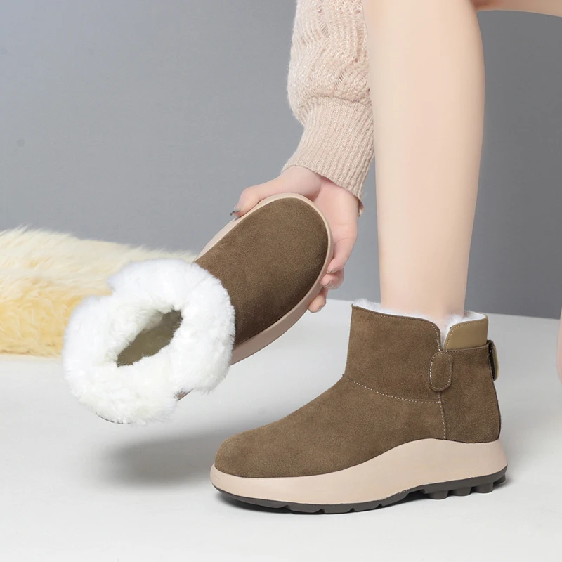 AIYUQI Snow Boots Women Winter Genuine Leather Women's Ankle Boots Australia Wool Warm Anti-slip Women's Booties