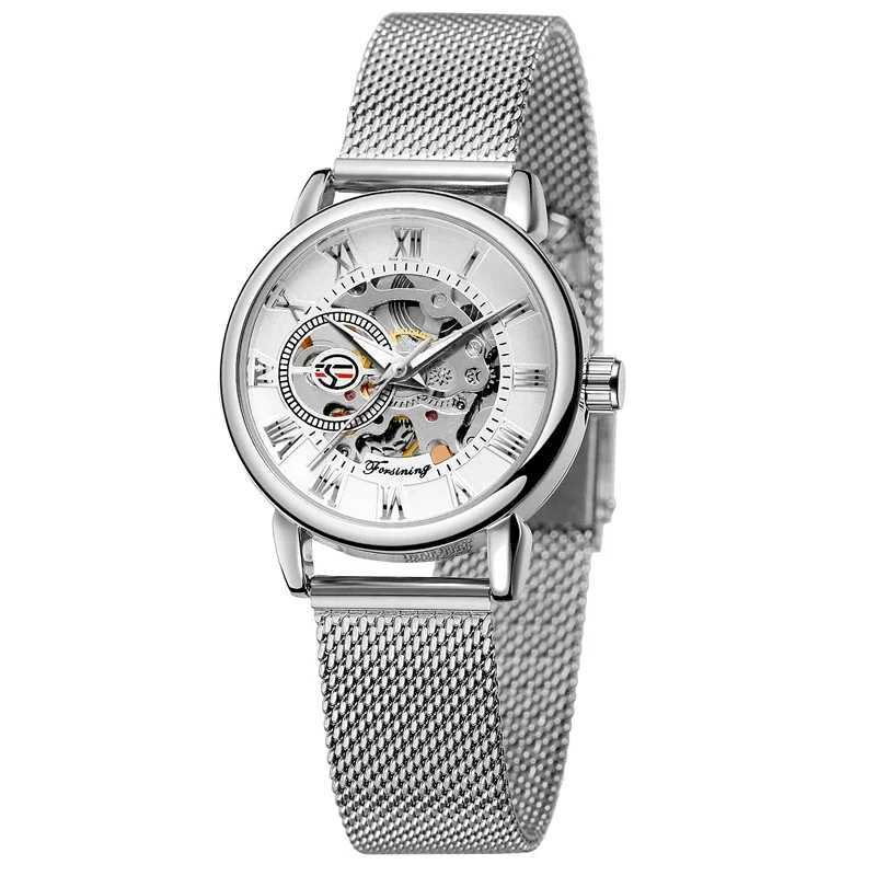 Reloj Mujer Forsining Womens Luxury Female Skeleton Silver Bracelet Waterproof Female Mechanical Gift W250104