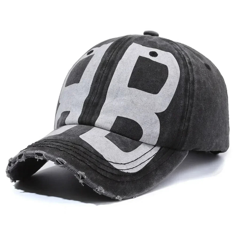 Vintage Fashion Old Washed Denim Peaked Cap Soft Top Printed Letter Sun Hat for Women All-match Retro Baseball Cap for Men 250103