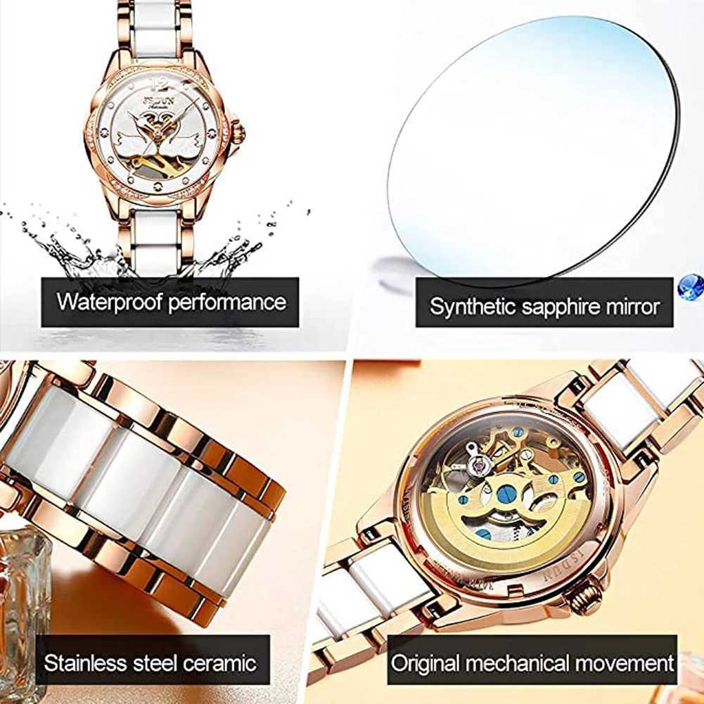 Luxury mechanical female design skeleton elegant ceramic Str waterproof women wrist girl Dr W250104