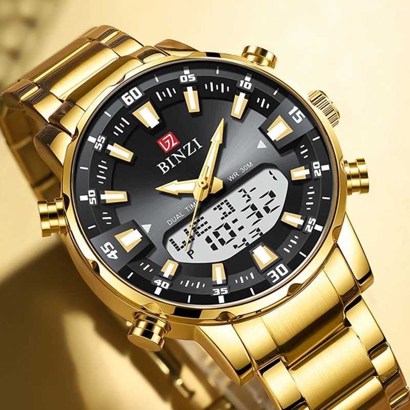 Top luxury mens watch waterproof sports digital mens LED steel military quartz gold large dial clock W250104