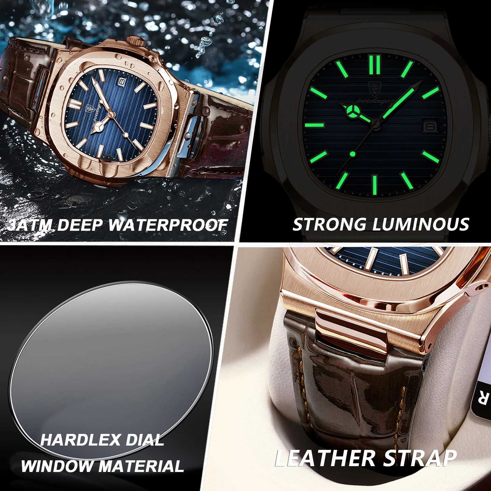 Poedagar Top Luxury Plaza Mens Date Waterproof Luminous Quartz Mens High Quality Fashion Sports Leather Men W250104