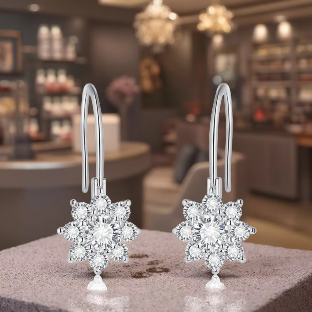 S Sier Suower Moissanite Dia Earrings Women Trendy wer Style for Weddings and Engagements