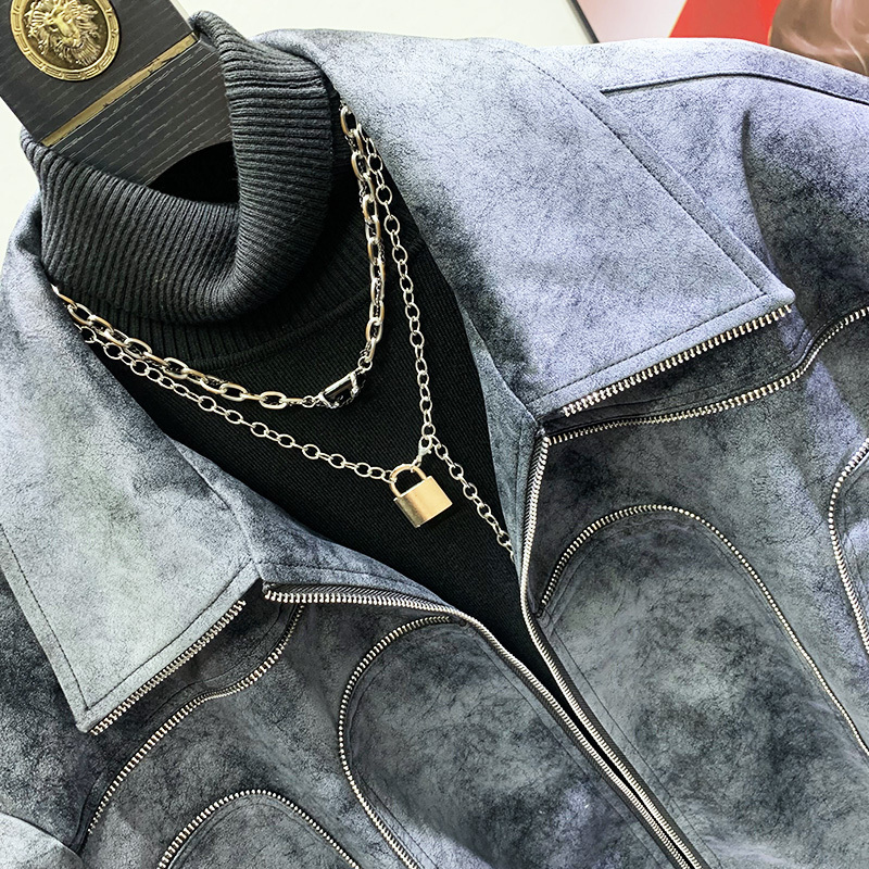 PFNW Chamois Men's Zipper Spliced Jackets Korean Fashion Male Casual Niche Design Coats 203 Autumn Retro Trendy New Tops 28W1692