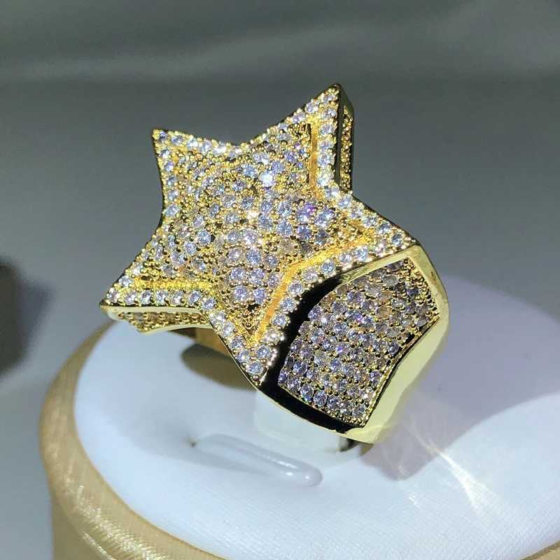 925 Silver Classic Yellow Gold Five Star Zircon Ring For Women Men Big Ring Party Birtay Jewelry GiftXJ250514