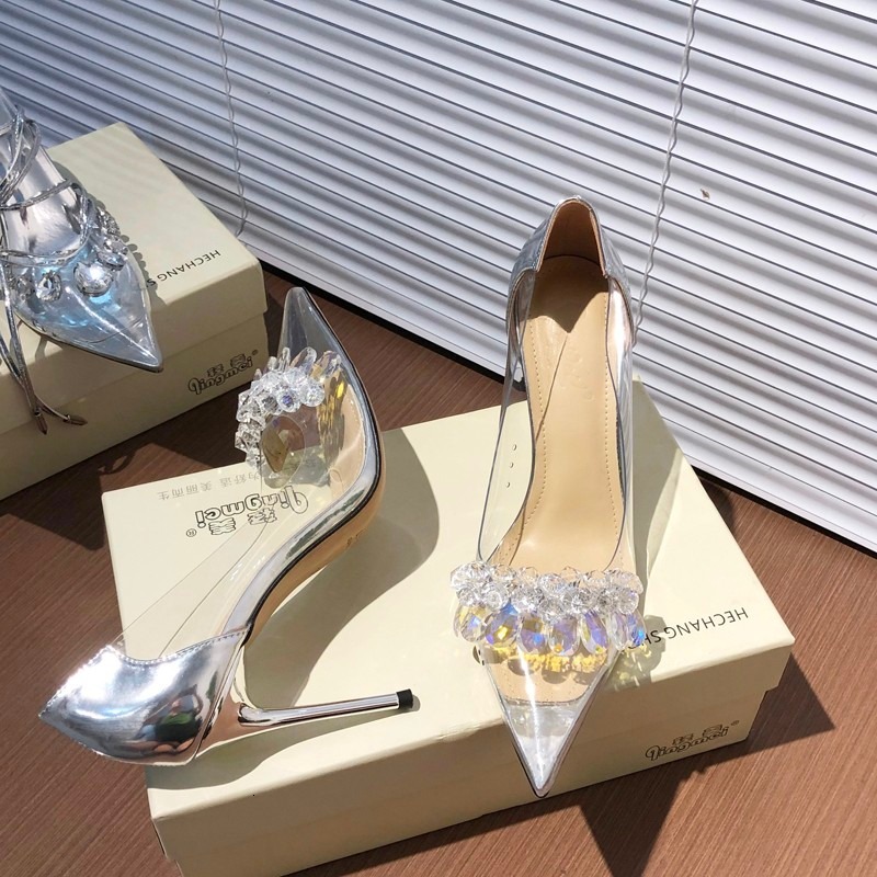 2024 Fashion Sier Rhie Bow Sandals For Womentransparent Women's Mid Heels Stiletto Sexy Bridal Party Wedding Dress Shoes