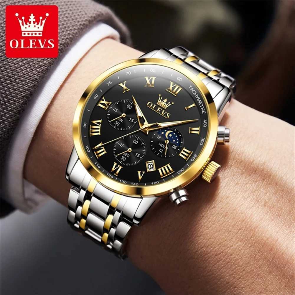 OLEVS 5529 Top Luxury Brand Mens Waterproof Luminous Stainless Steel Moonphase Timing Code New Quartz Mens W250104