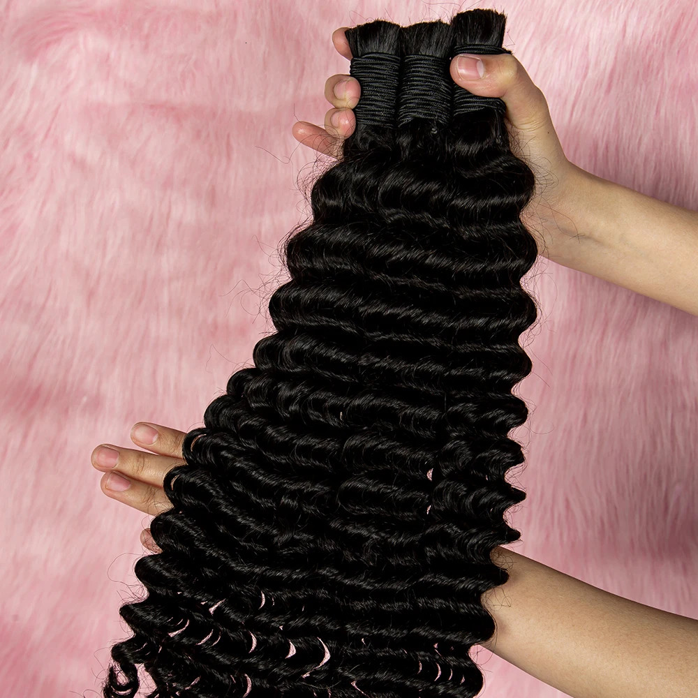 NABI Human Hair Bundles for Braiding Deep Wave Hair Extension Natural Color Braids No weft Hair Bulk Extensions 250103