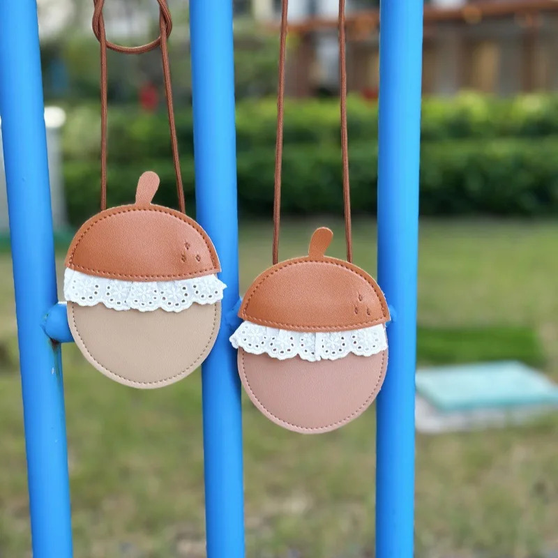 New Cartoon Sweet Mini Kids For Toddler Girls Cute Acorn Crossbody Bag PU With Lace Creative Handmade Bags Children's Gift