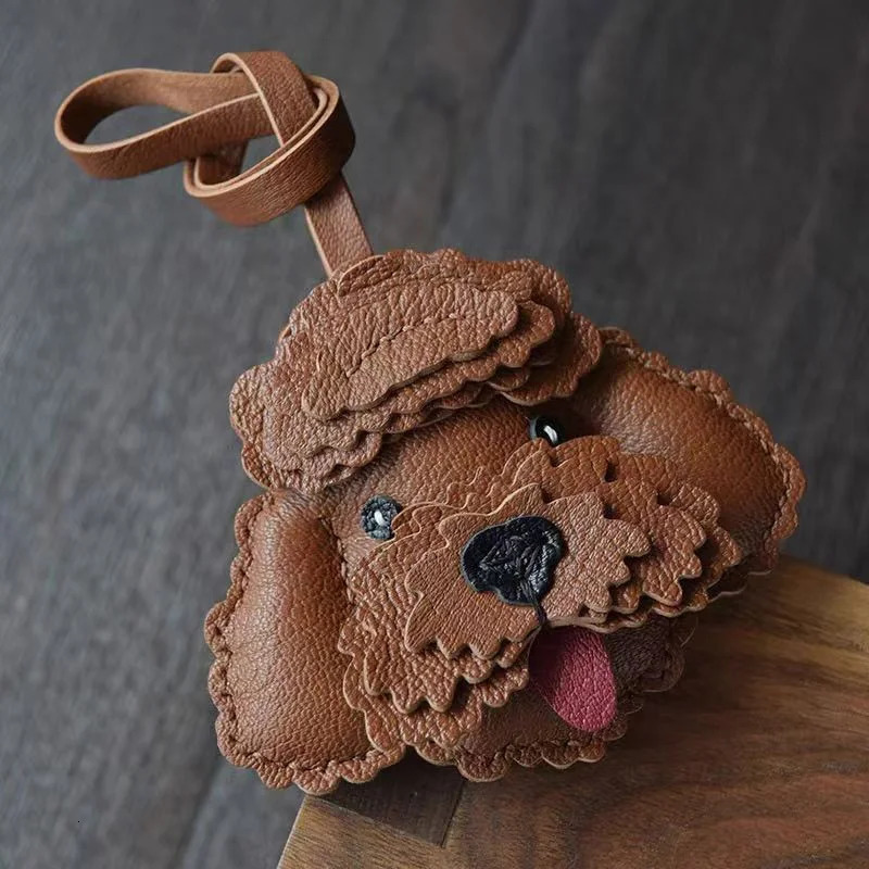 Creative Teddy Dog Keychain Bag Pendant Handmade Genuine Leather Original Car Key Bag Hanging Decoration Female Men Gifts250103
