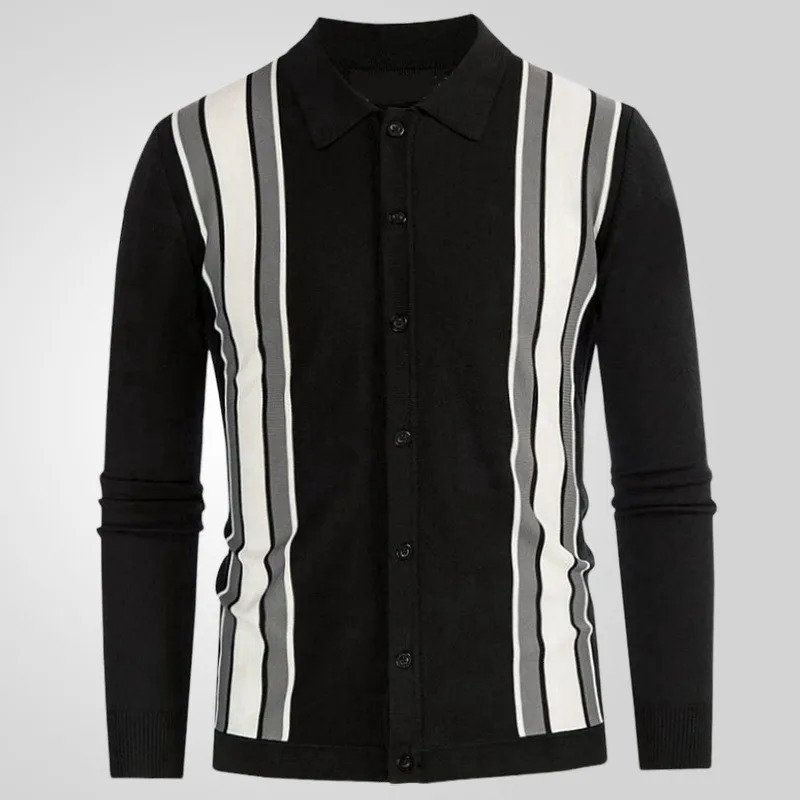 Mens Spring Clothing Business Knitted Polo Shirt Casual Button Long Sleeve Retro Fashion Patch Work Knitted M-3XL 2025 Style 250103
