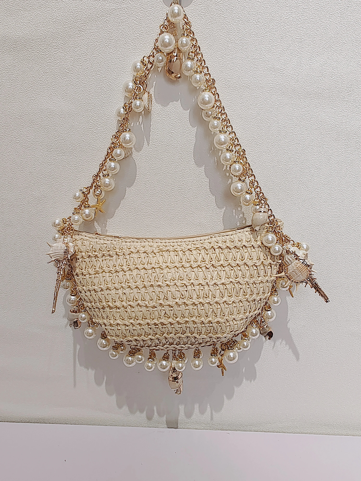 Sea Breeze Seaweed Shell Pearl Bag Handmade Handbag 250103