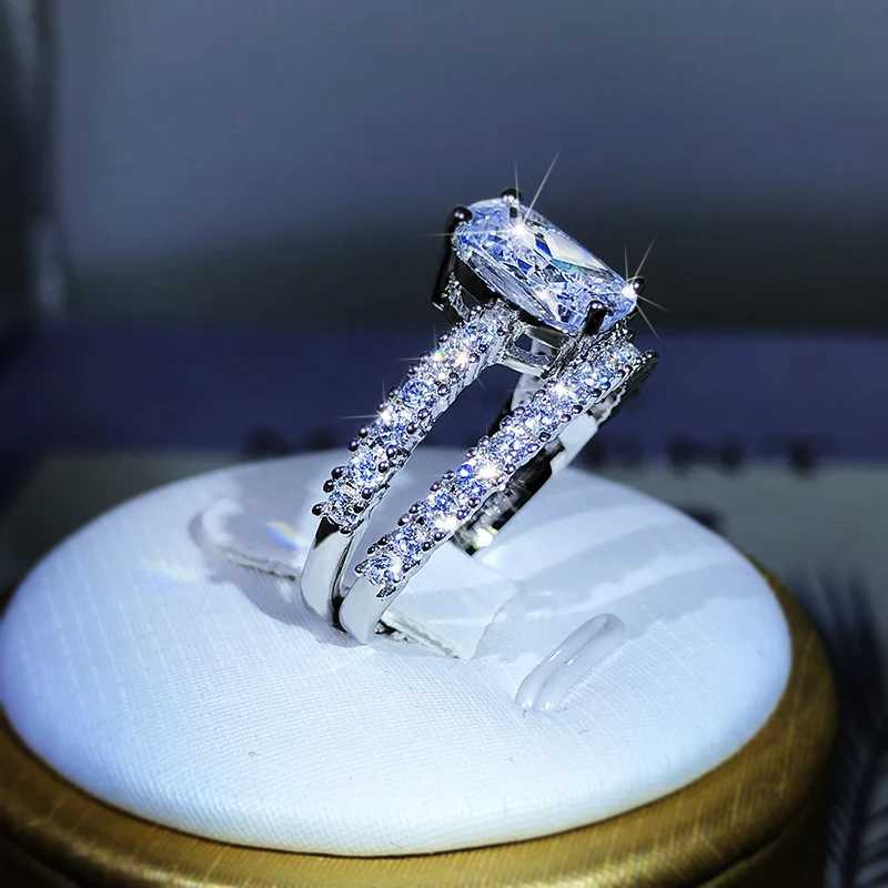 Vintage Wedding Band Engagement Ring Set Cubic Zirconia Sumulated Diamond Princ 925 Sterling Silver Ring For Comple Jewelry GXJ250104