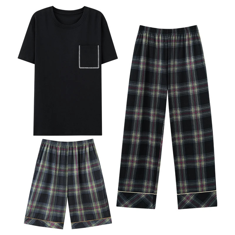 TopsShort PantsLong Pants 3pcset Men Cotton Pajamas Sets Summer Casual Tracksuit Pyjamas Male Big Yards LXXXXL Pijama Hombre 250103