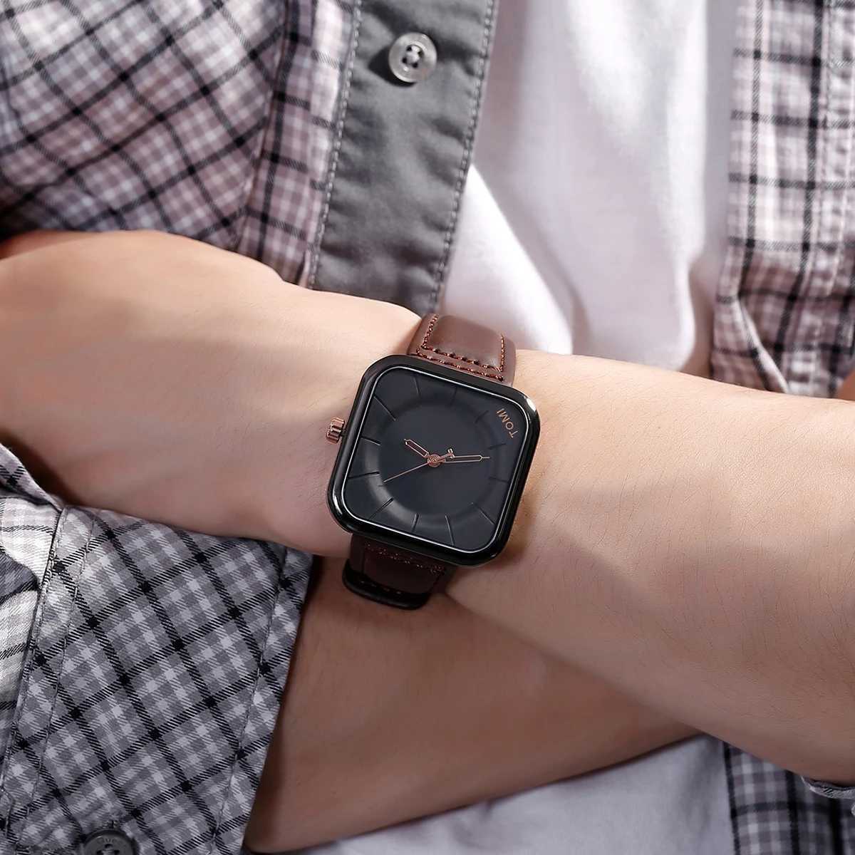 TOMI Fashion Simple Black Quartz Mens and Womens Square High Quality Elegant Mens Leisure Calendar Quartz W250104