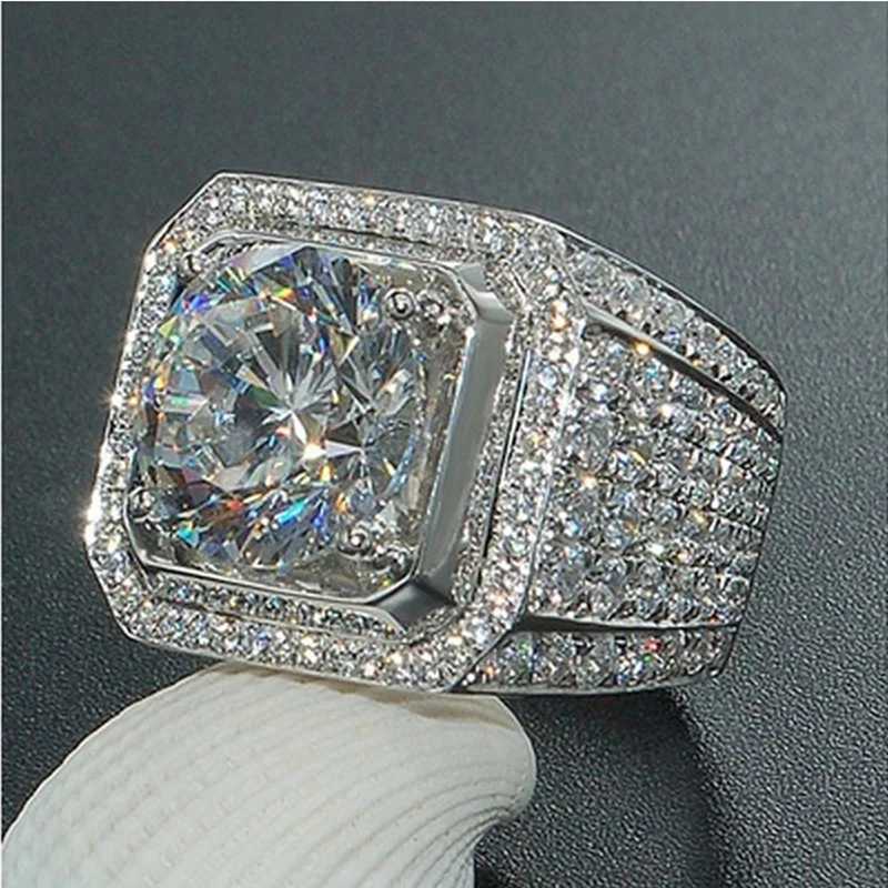 Luxury 925 Sterling Silver Ring With Zircon Crystal Ring For Men Jewelry GiftXJ250104