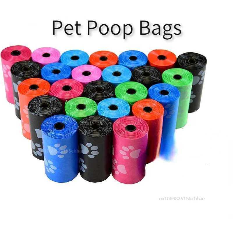 Pet Poop Bags Disposable Dog Perros Waste Bag Bulk Poop 5 Roll(75Pcs) Bags with Paw Prints Clean Pick Up Tools Pet ItemsXJ250104