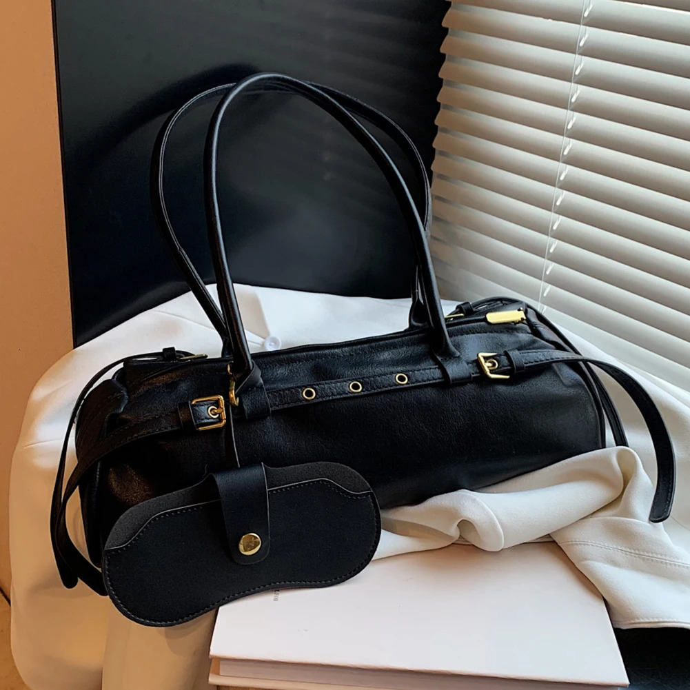 Boston Handbag for Women Solid Shoulder Bag PU Leather Casual Underarm Bag Retro Bag 250103