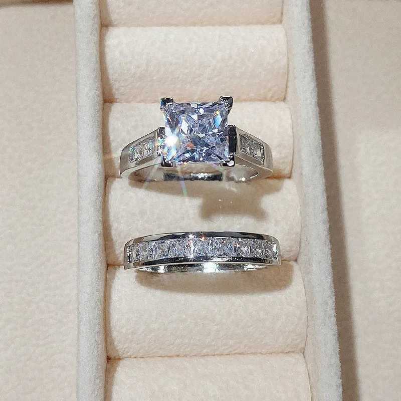 925 Sterling Silver New Women ring set Jewelry Big Square Zircon CZ Stone Engagement Wedding Ring set for womenXJ250104
