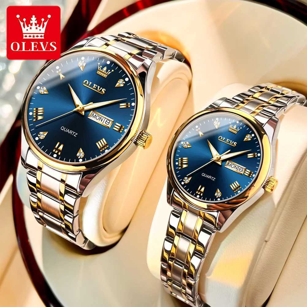 OLEVS Couple is a top brand luxury and fashionable original quartz stainless steel waterproof luminous couple W250104