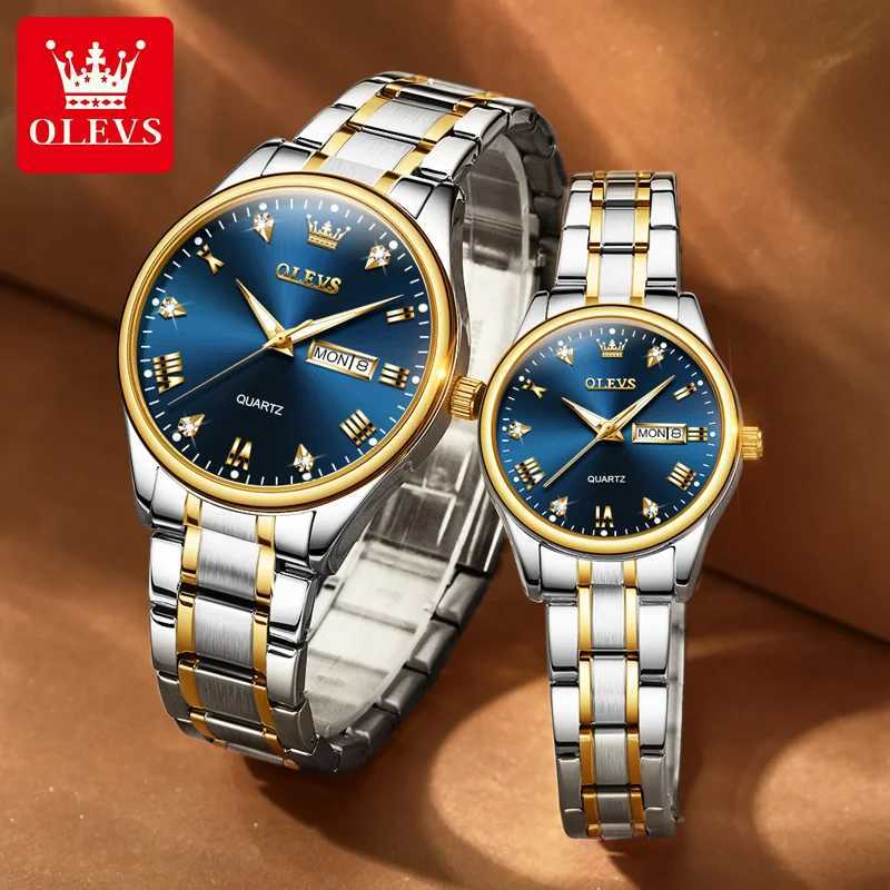 OLEVS Couple is a top brand luxury and fashionable original quartz stainless steel waterproof luminous couple W250104