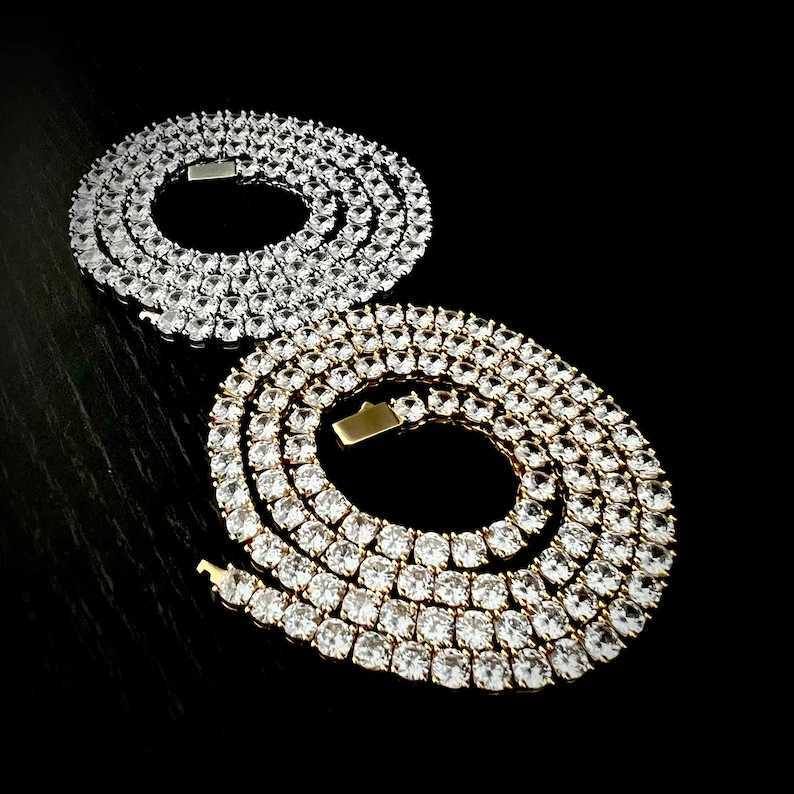 Gold Plated VVS Moissanite Hiphop 3mm Tennis Necklace 925 Sterling Silver Dazzling Moissanite Tennis Chain