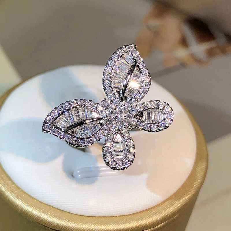 925 sterling silver Exquisite butterfly white zircon ring all diamond womens jewelry party wedding birthday giftXJ250412