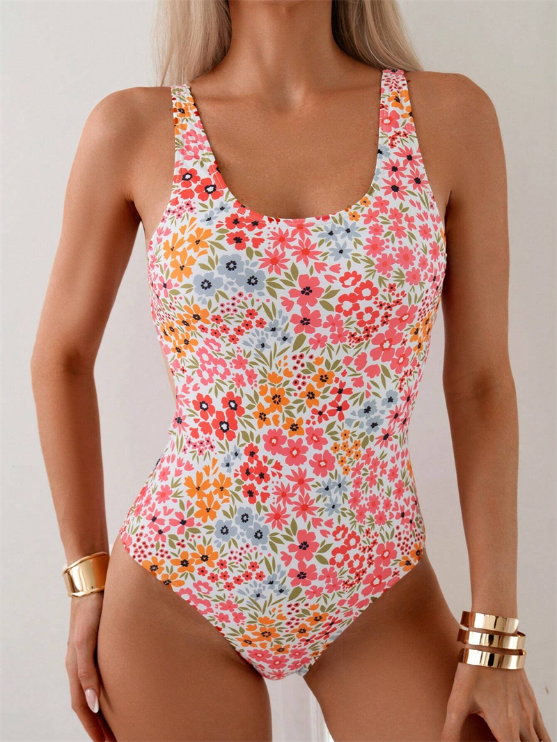 Sexy Floral Print Women One Piece Swimsuit 2025 Swimwear Woman Square Neck Bathing Suit Female Swimming Monokini Summer Low Back Beachwear Maillot De 