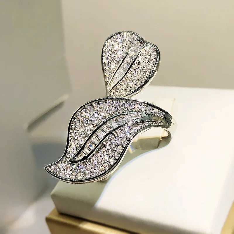 925 Silver Exaggerated Micro-set Zircon Ring Temperament Large Willow Full Diamond Ring Female Party Wedding Jewelry GiftXJ250104