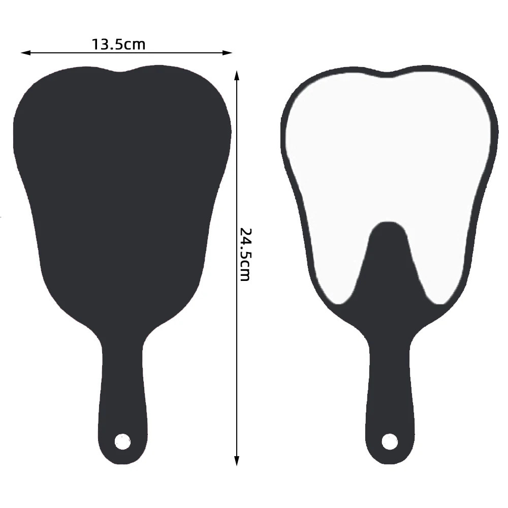 1 Pc Tooth Shaped Handheld Mirror Makeup Pink/Black 13.5x24.5cm Cute Dental Mouth Examination Accessories Dentist Tools 250103