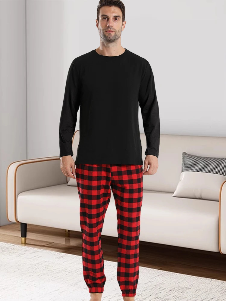 Mens homewear suit fashion leisure solid colour pyjamas plaid pyjama trousers shrinking feet home daily wear 250103