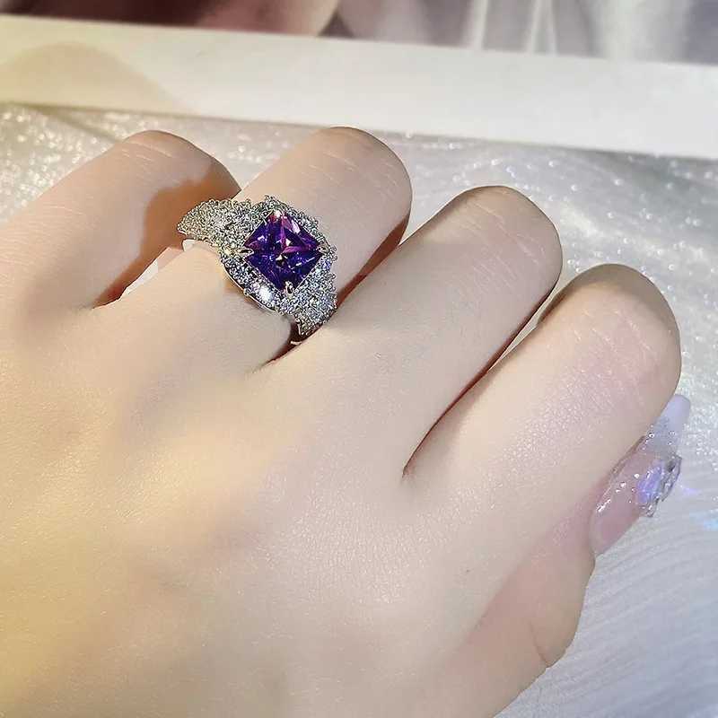 925 solid color gemstone ring for womens luxury high-end super sparkling purple zircon bright all diamond jewelry giftXJ250412