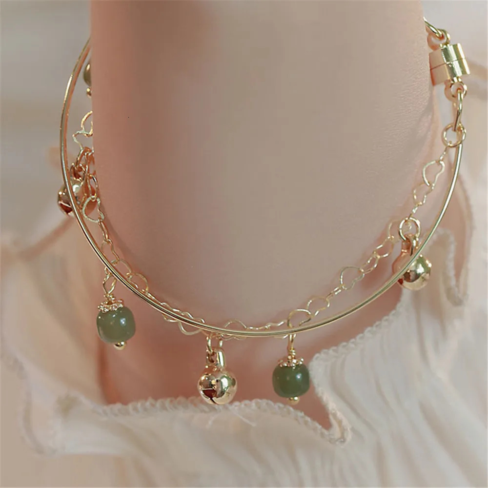 Handmade Natural Hetian Jade Pearl Bell Charm Bracelet Womens Ins Niche Double layer Stacking Wear Romantic Antique Jewelry 250102