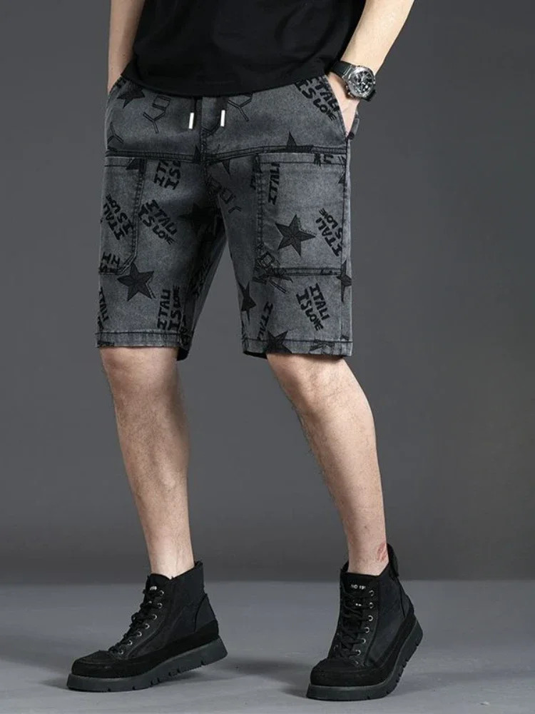 Mens denim shorts Bermuda oversized half length graphic mens shorts plus size er Xxxl sales Xl streetwear 241230