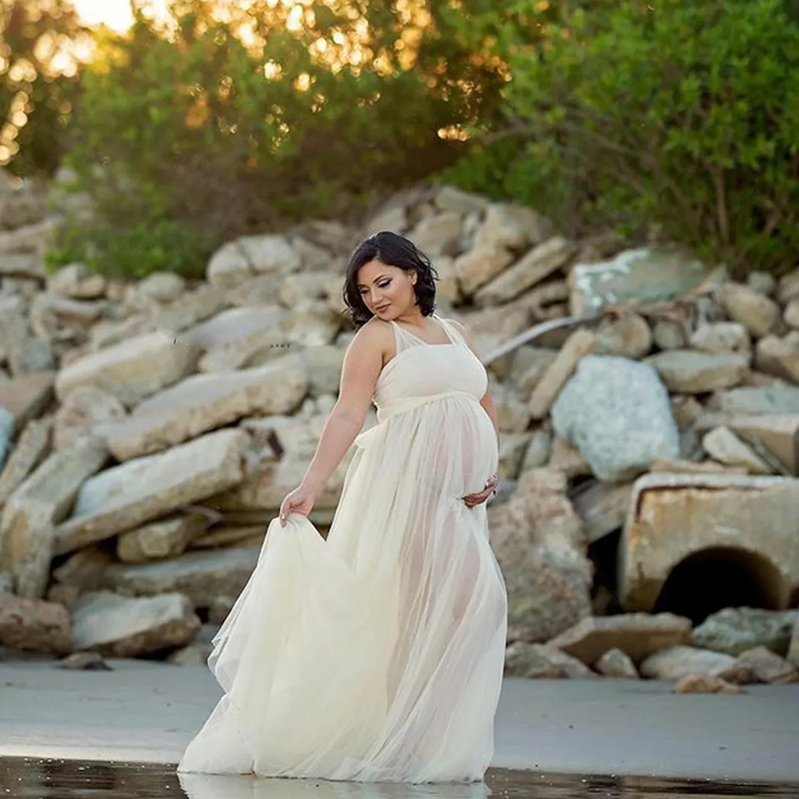 Long Maternity Dress Pography Props Pregnancy Dress Wrap Po Shoot Pregnant Tulle Maxi Gown Party Baby Shower Dress 250103