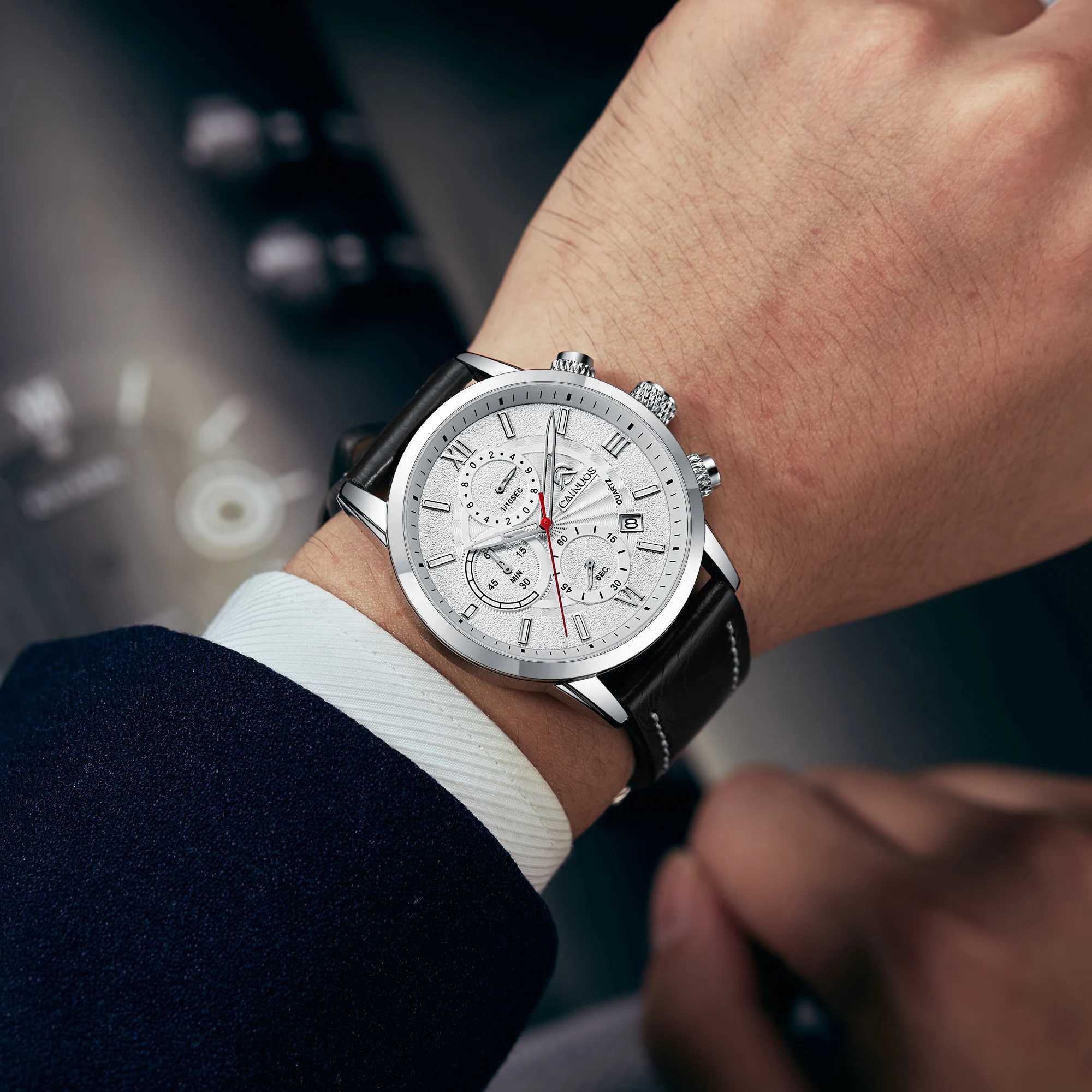 CAINUOS Quartz 30M Waterproof Automatic Date Mens Stainless Steel Sports Chronograph W250104