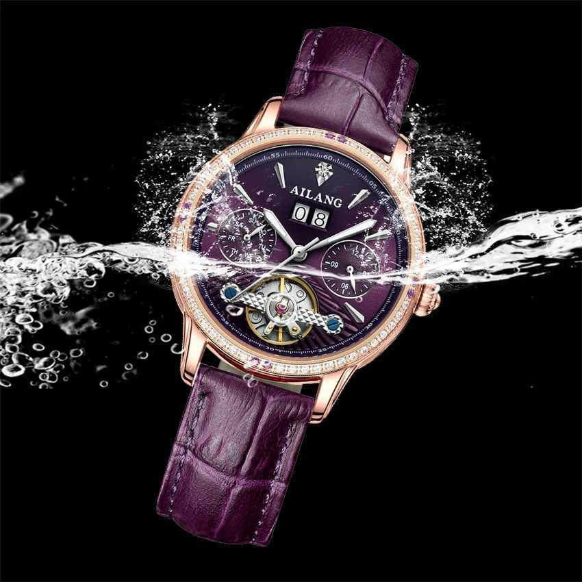 AILANG New Touillon Automatic Mechanical Womens Skeleton Waterproof Calendar Luxury Womens Wrist Relogio Women W250104