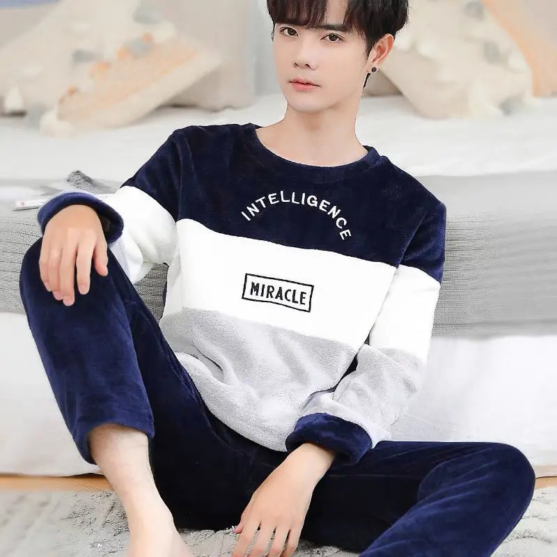 Cartoon Winter Pyjamas Sets Gent Long Sleeve Fashion Casual Sleepwear Round Neck Nightwear Suit Pajamas for Men 250103