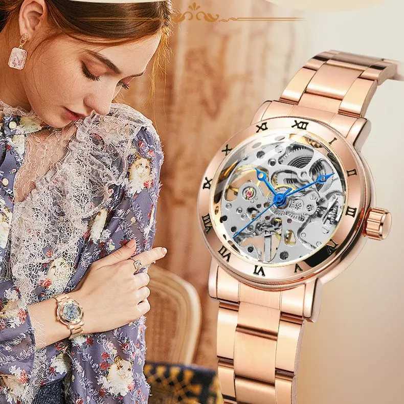 Fashion T-winner Top Brand Womens Skeleton Automatic Simple Womens Watch Relogio Womens Elegant La Clock W250104