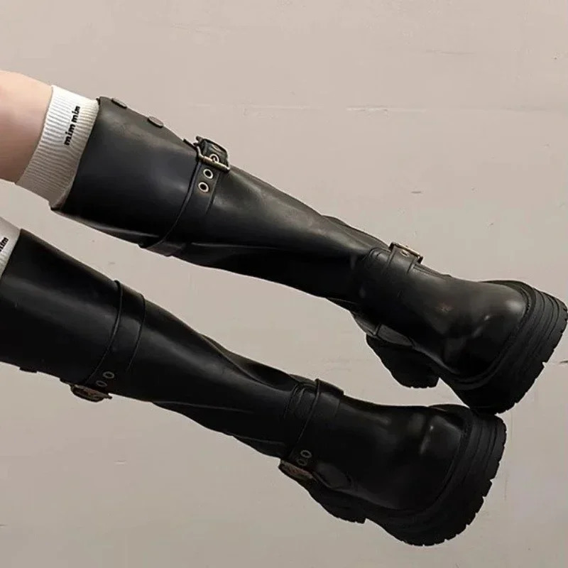 2024 Vintage Winter Women Western Cowgirl Boots Fashion Slip on Modern Long Booties Ladies Elegant Thick Heels Botas Mujer 35-40 250103
