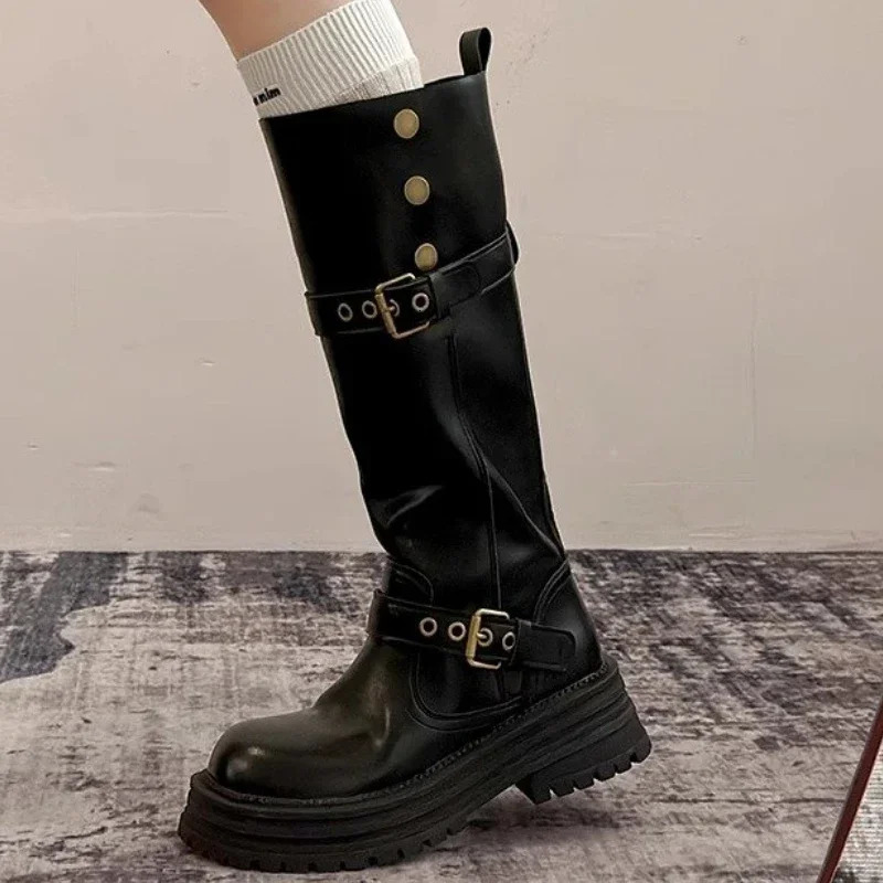 2024 Vintage Winter Women Western Cowgirl Boots Fashion Slip on Modern Long Booties Ladies Elegant Thick Heels Botas Mujer 35-40 250103