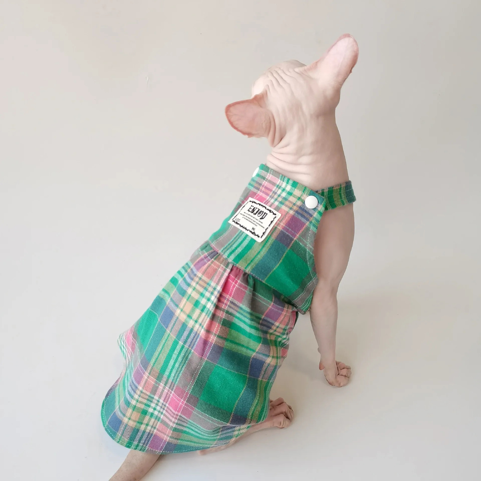 Spring and Summer Sphinx Hairless Cat German Pet Clothes Cotton Plaid Strap Skirt 250103
