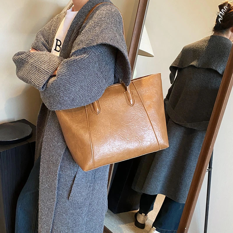 PU Soild Large Capacity Shoulder Bags Casual Classic Tote Bags for Women High Quality Versatile Totalizador 250102