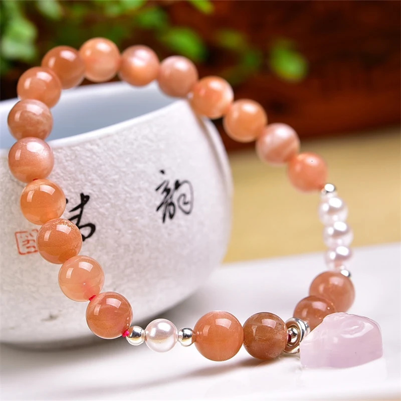 8MM Natural Sunstone Bead Rose Quartz Fox Bracelet Fashion Crystal Quartz Gemstone Jewelry Reiki Healing Gift For Women 1pcs 250102