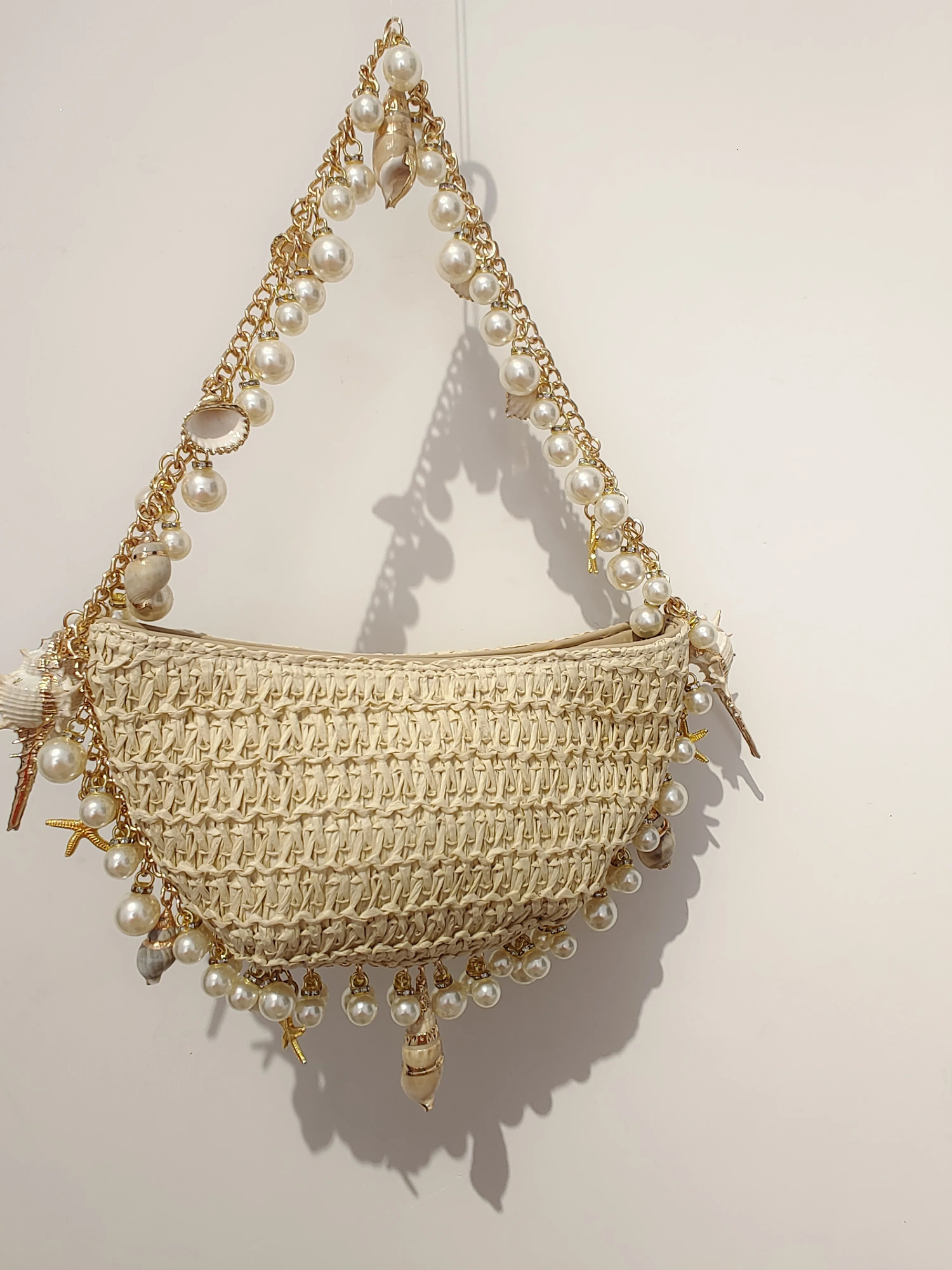 Sea Breeze Seaweed Shell Pearl Bag Handmade Handbag 250103